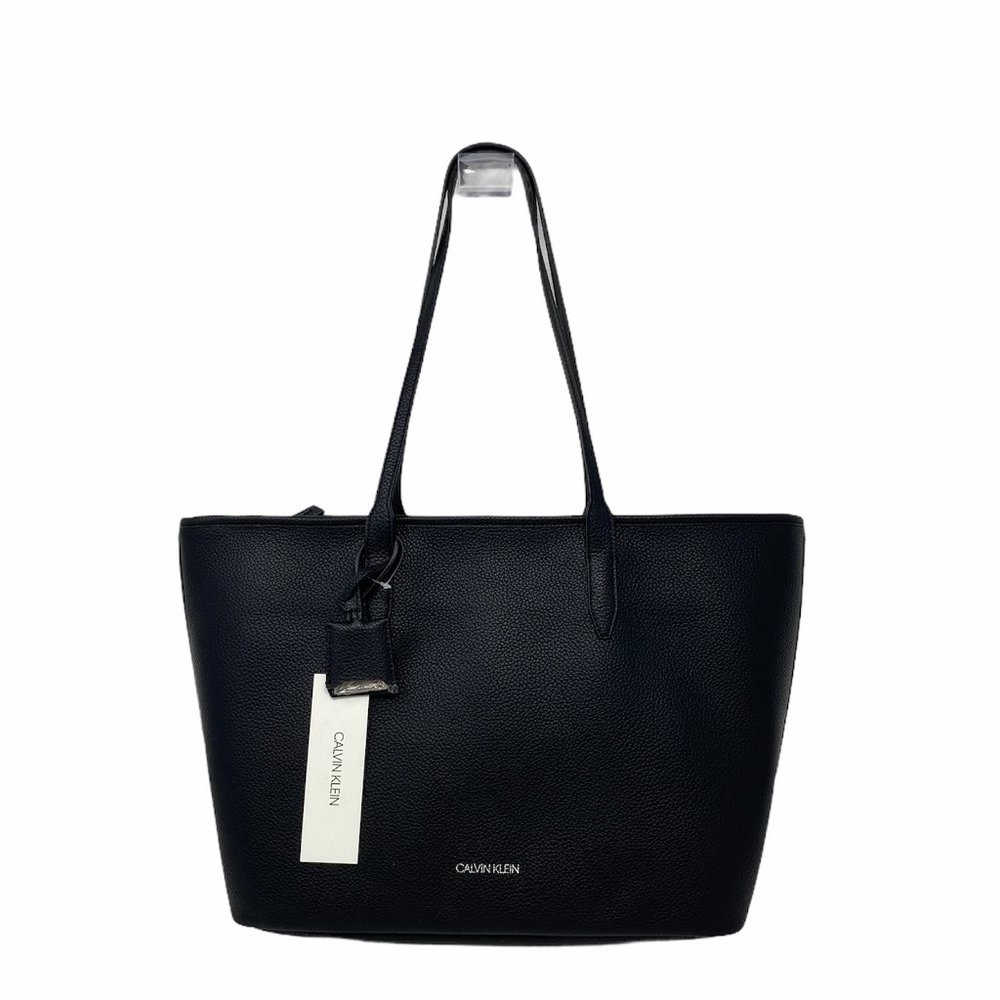 😳SALE😳 Calvin Klein Pebble Small Tote Bag Black Top Zip W H0DAZGE2 - Picture 1 of 6